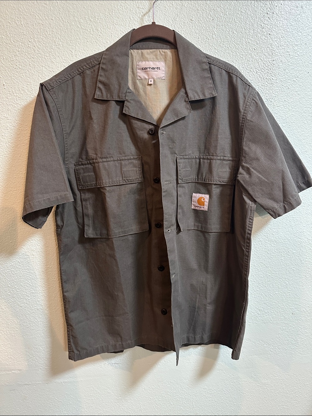 Carhartt WIP S/S Wynton Shirt Olive Gray Size M